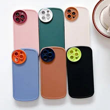 

Cute Oval Camera Protection Case For iPhone 13 12 11 Pro XS Max X XR Case Round Lens Soft Solid Color Shockproof Cover iPhone 11