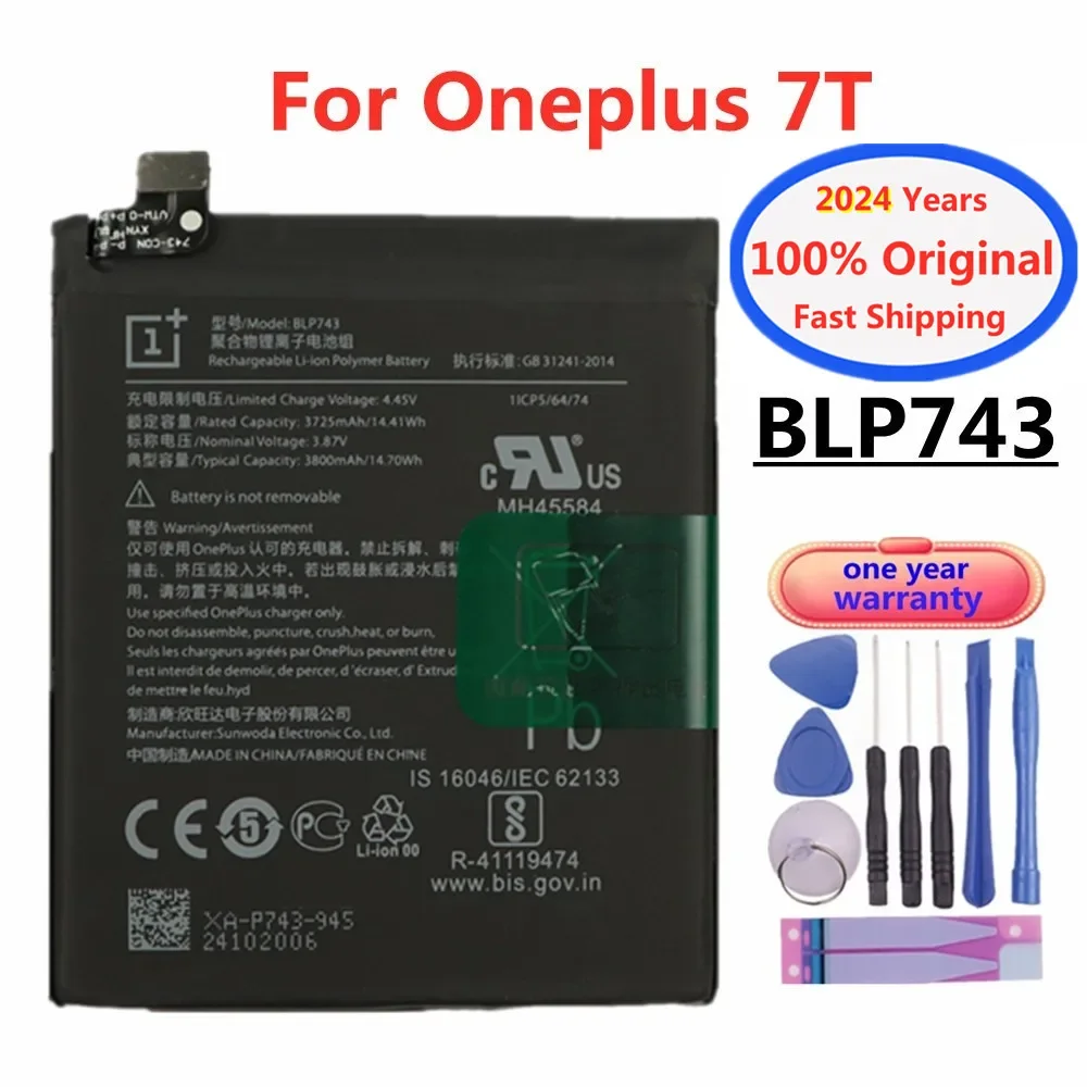 

2024 Years 1+ Original Phone Battery BLP743 For OnePlus 7T One Plus 7T 3800mAh Phone Batteries Battery In Stock Fast Shipping