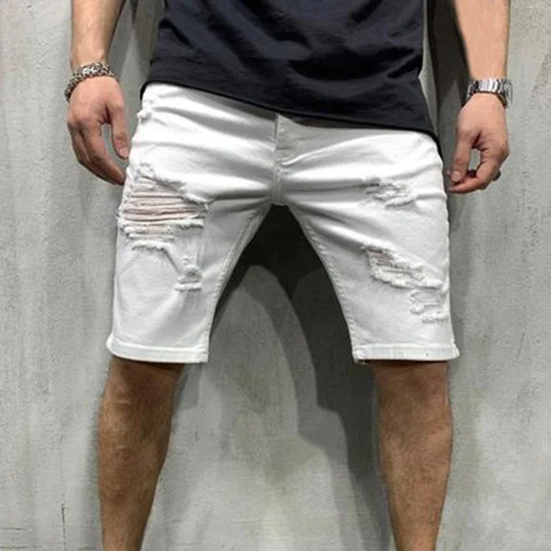 

Men's Ripped Hole Short Jeans High Quality Casual Denim Shorts Pants Fashion Jean Shorts Motorcycle Jean Shorts Trouser Clothes