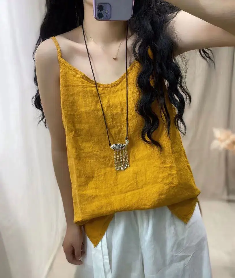 black camisole Summer Tank Tops Loose All-match Cotton Tops for Girls V-neck Sleeveless Solid Color Suspenders Bottoming Top Women's Clothing silk camisole