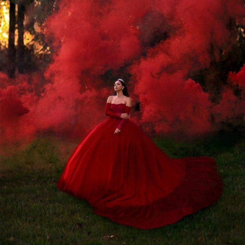 

Red Quinceanera Dress 2023 Ball Gown Princess Long Detachable Sleeves Chapel Train Sweet 15 16 Birthday Party Gown Custom Made