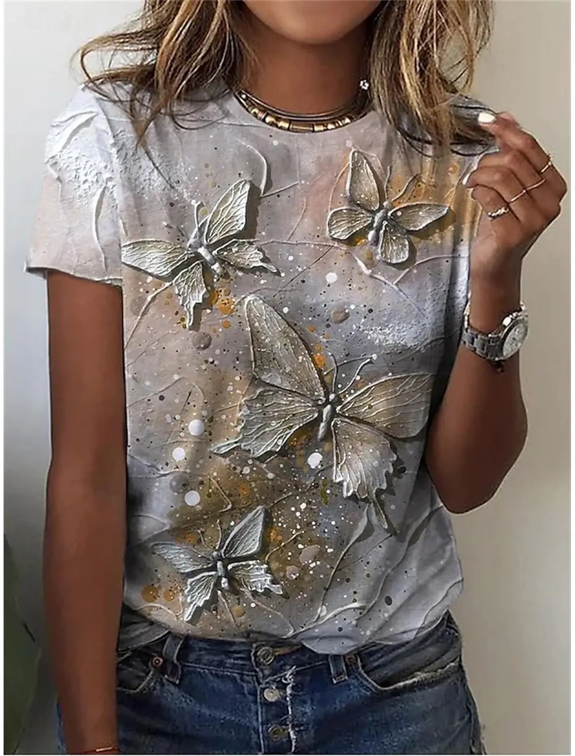 

Summer Women's T shirt 3D Print Butterfly Graphics Casual Short Sleeve Tee Tops Fashion Round Neck Y2K T Shirts For Women