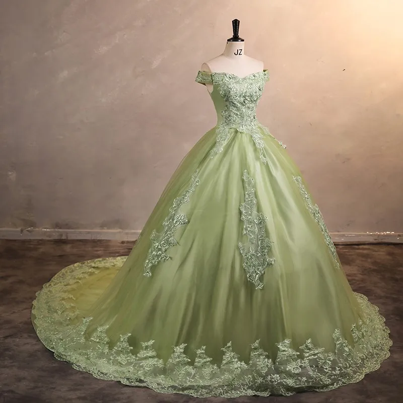 SONHAR VESTIDOS Green Quinceanera Dresses Elegant Off The Shoulder Party Dress Luxury Lace Prom Gown 2023 Winter New images - 6