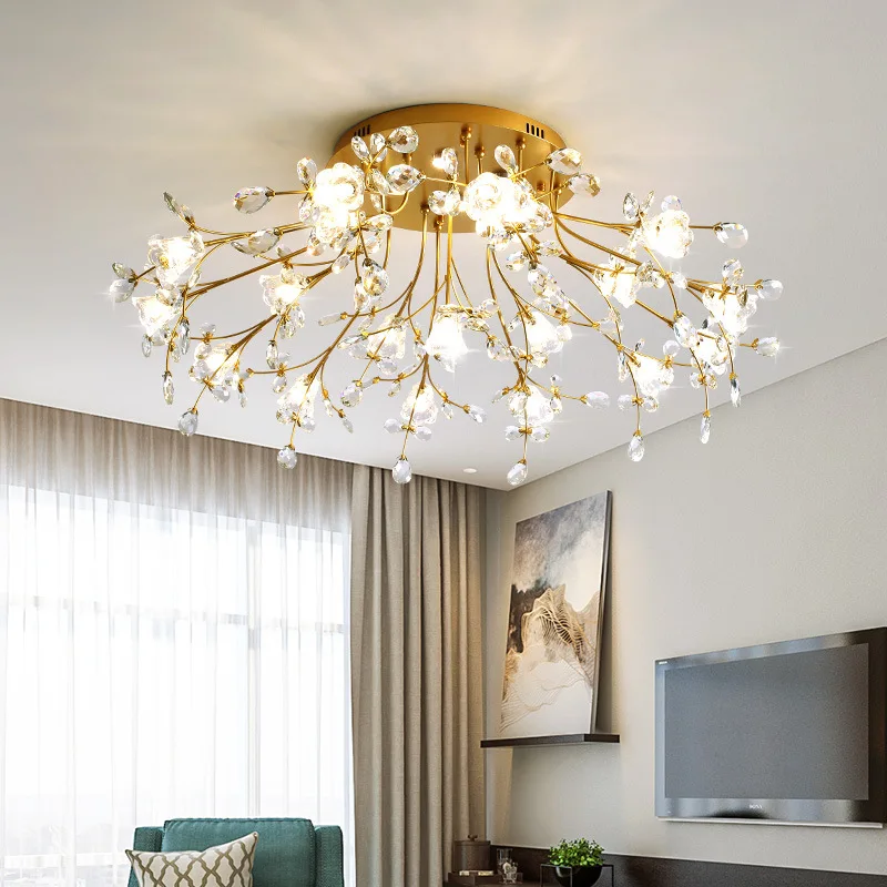 

American branch crystal ceiling light French living room glass minimalist bedroom master room light