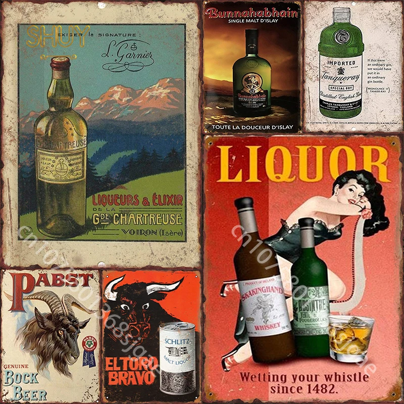 

Chartreuse Liqueurs Liquor Metal Sign Retro Artistic Plaques for Bar Club Pub Wall Decor Shabby Chic Gifts Art Home Decoration