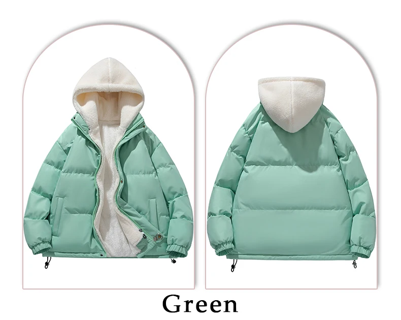 Man Winter Jacket Loose-fit Thickened Warm Cotton Coat Fleece Hood Men Trendy Cotton Padded Jacket Fake Two-piece Pink Couple