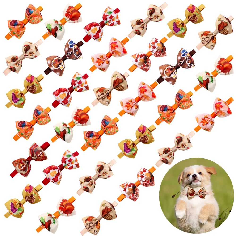 

10pc Thanksgiving Dog Bow Tie Fall Dog Hair Accessories Pet Dog Cat Bowties Small Dog Cat Bows Dog Hair Bows Pet Supplies