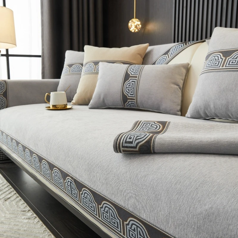 Sofa Cover Vintage-Inspired Solid Chenille All Seasons Living Room Non-slip Sofa Seat Couch Slipcover Towel
