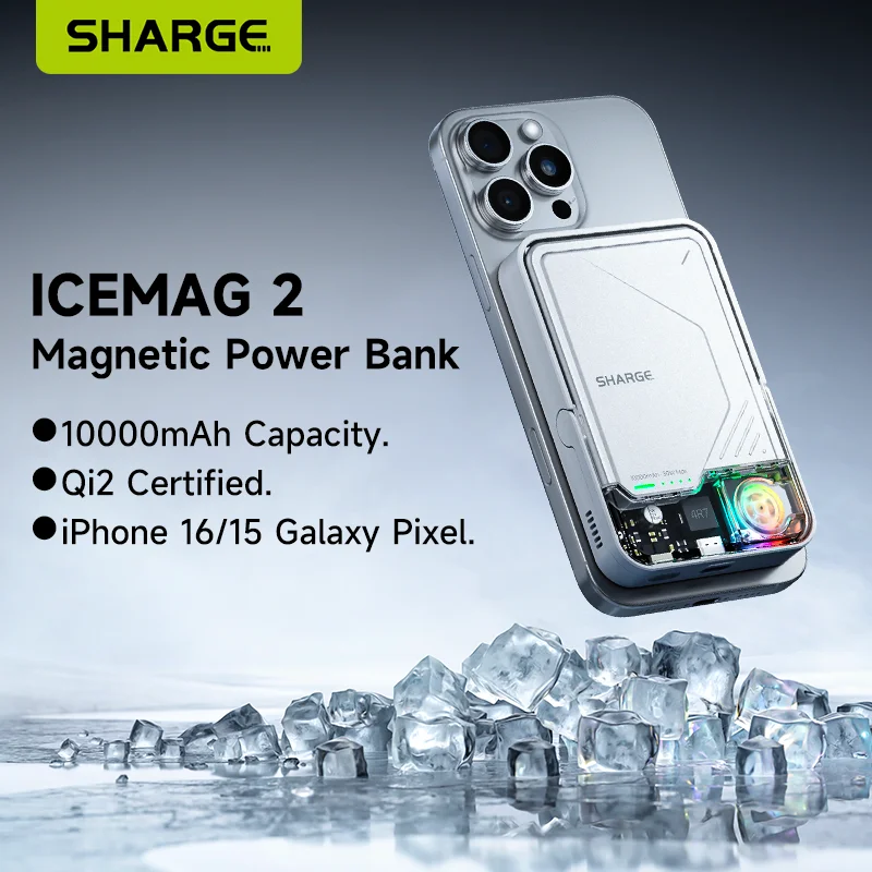 SHARGE ICEMAG 2 보조베터리 활성 냉각 10000mAh 자기 배터리 팩 Qi2 인증 15W MagSafe iPhone16용 휴대용 충전기 SHARGE ICEMAG 2 보조베터리 활성 냉각 10000mAh 자기 배터리 팩 Qi2 인증 15W MagSafe iPhone16용 휴대용 충전기