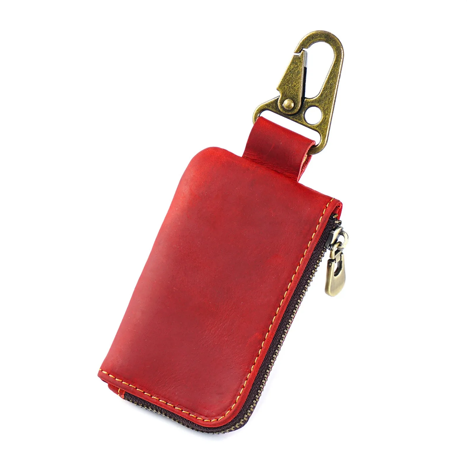 Elegant Leather Zipper Coin & Card Organizer with Keychain