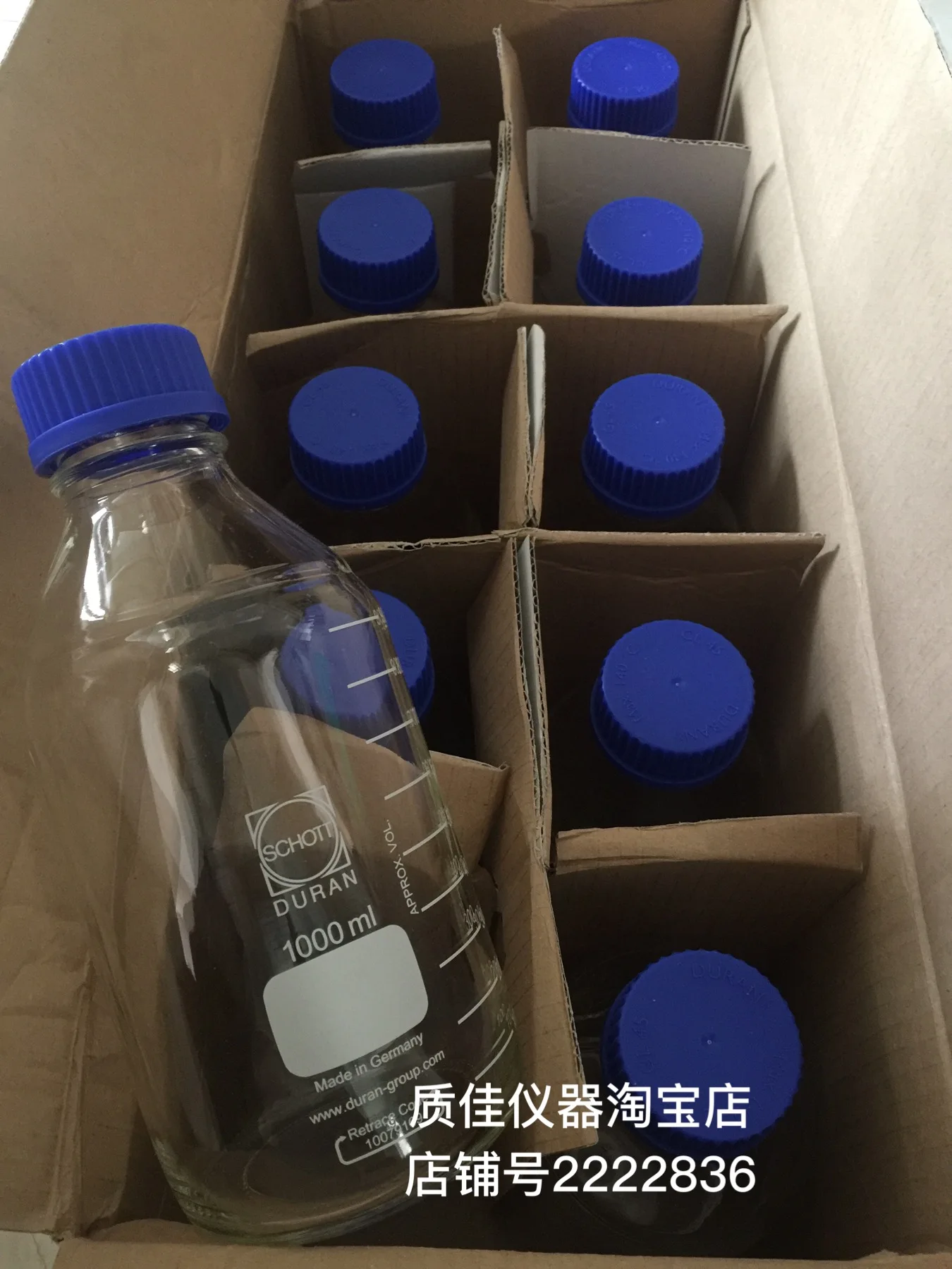 Flacone Di Fase Mobile Schott 1/2L Originale Tedesco Schott Duran Flacone Di Solvente Trasparente Con Tappo Blu 1000Ml Marrone