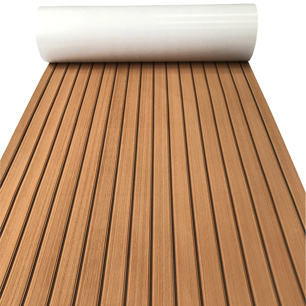 1200*2400mm Boat Flooring Sheet EVA Foam Marine Faux Teak Decking Carpet  Mats Non Slip Pontoon Brown Self Adhesive Yacht Pats
