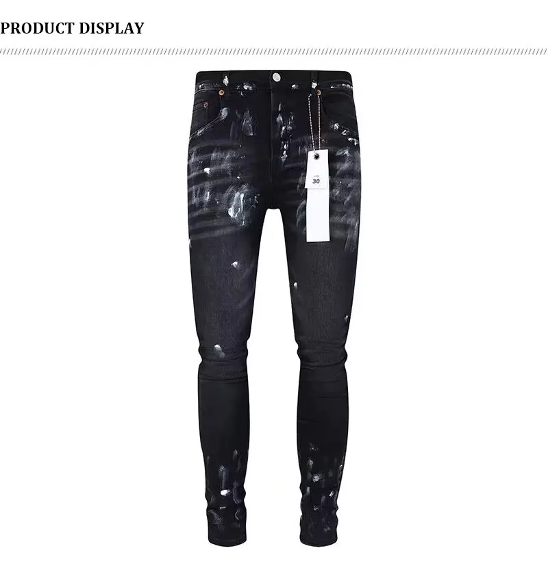 High Street Fashion Men's Jeans Vintage Black Elastic Tight Split Jeans Men's Patch Designer Hip Hop Brand Casual Pants Hom