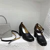 2024 Vintage Spring Fashion Slipt Toe Women Pumps Chunky Round Strap Buckle High Heels Red Leather Brand Design Shoes Women 6