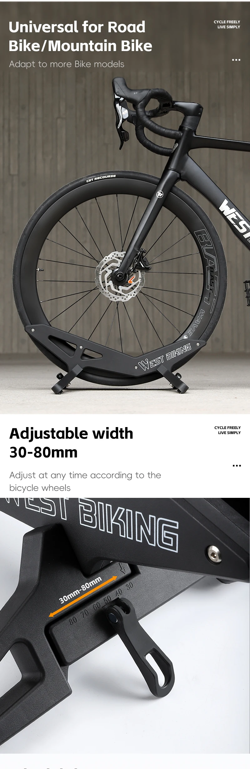 WEST BIKING Verstellbarer Fahrradständer Tragbarer MTB- und Rennradständer für Garage und Zuhause Eingebauter Fahrrad-Präsentationsständer Fahrradzubehör – Detail 3