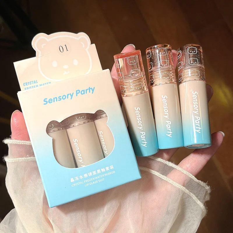 Three piece Set Box Sensory Party Crystal Water Lip Glaze Set Lip Gloss