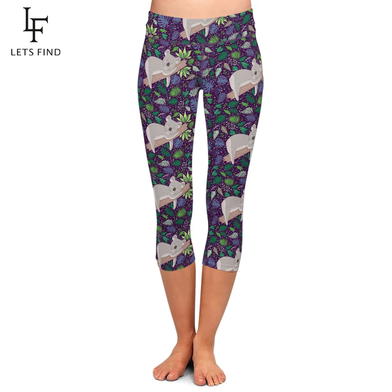 

LETSFIND Summer Women High Waist Capri Leggings Cute Animals Cartoon Koala Printing Casual Mid-Calf 3/4 Leggings