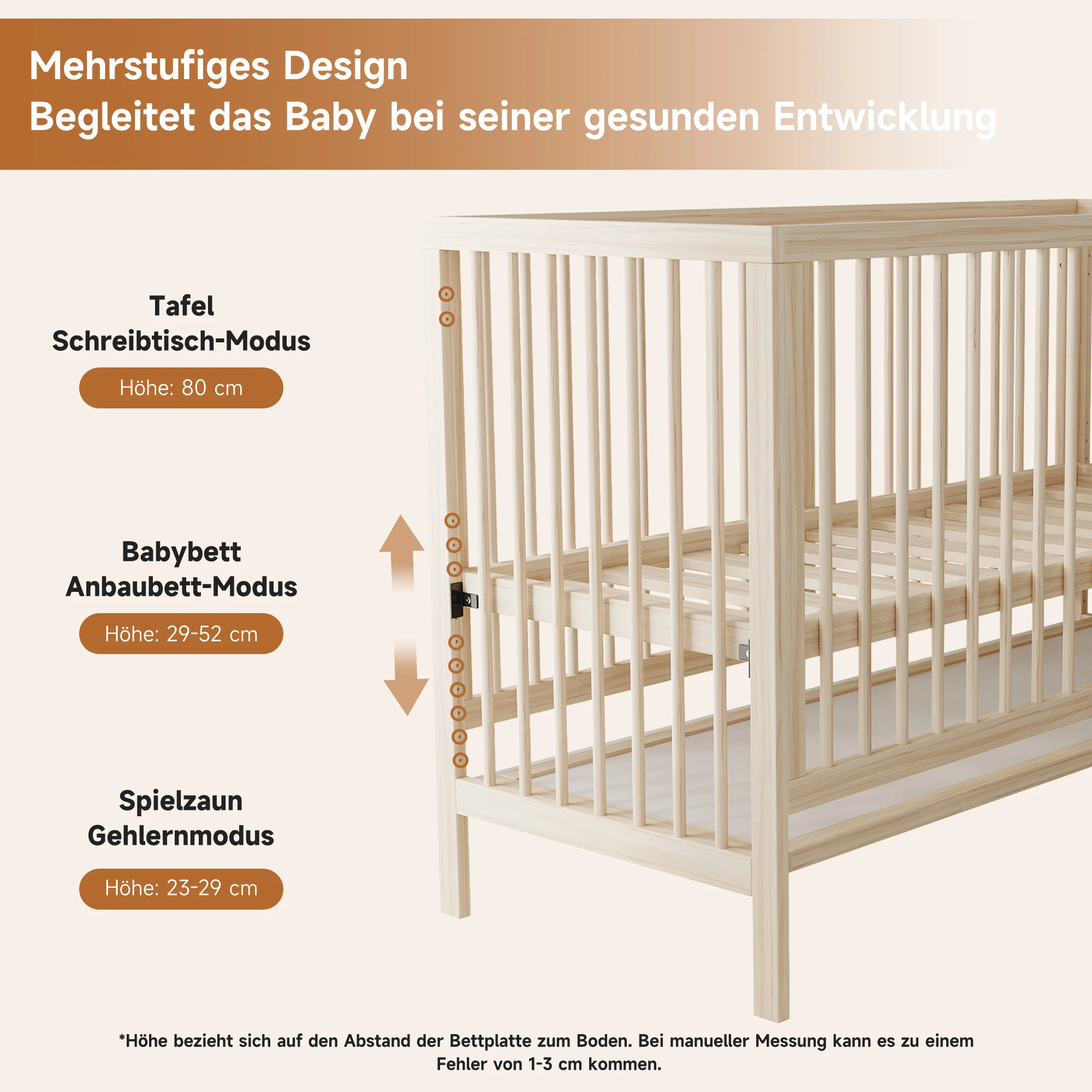 140x60x90cm Wooden Baby Cot, Convertible Into An Extra Bed / Painting Board Rack / Desk, Height Adjustable, No Mattress, Spruce Scebd8b100f63486991a39e7af875b895R