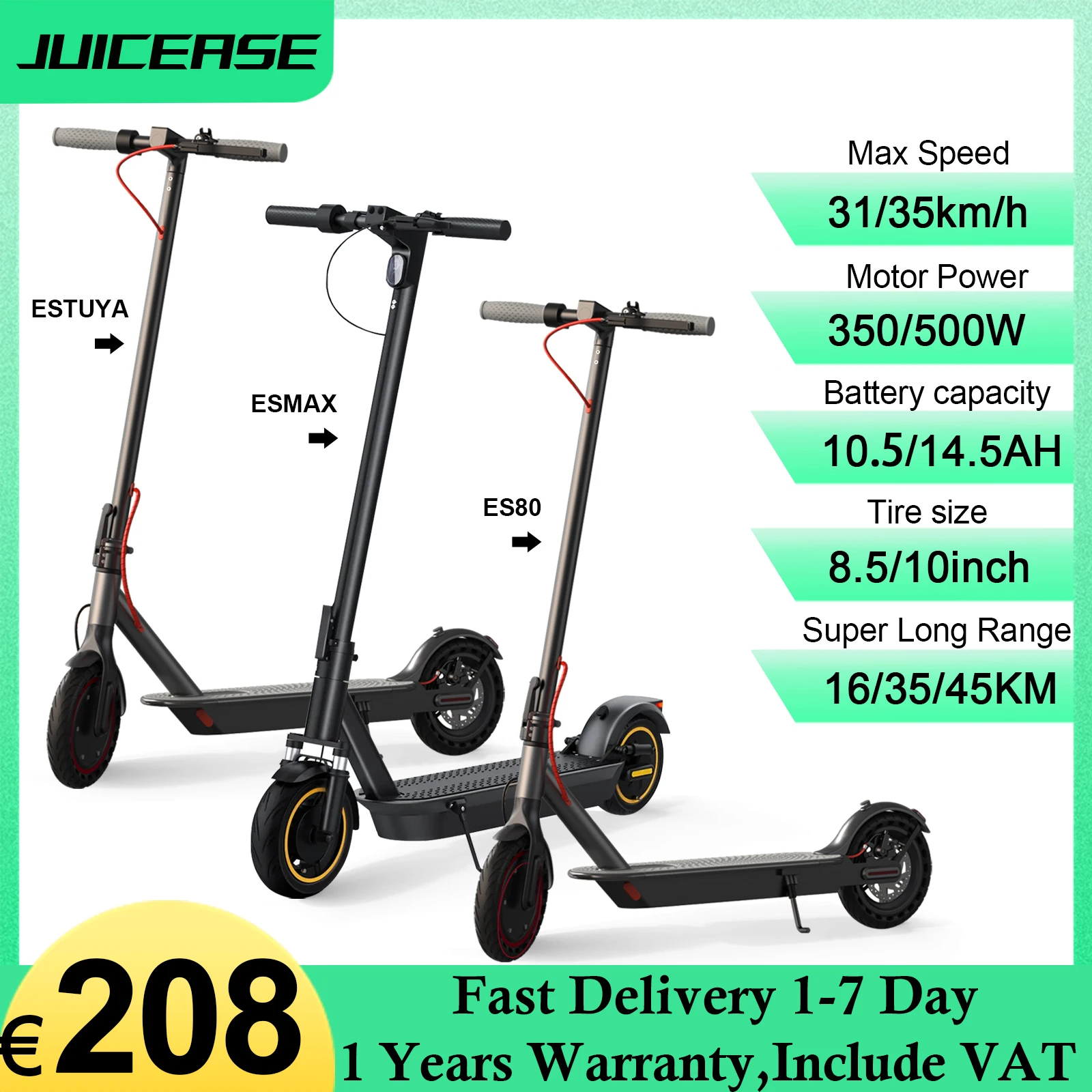 JUICEASE ESTUYA/ES80/ESMAX Electric Scooter For Adult 350/500W Motor E-scooter 35KM/H Max Speed 8.5/10inch Electric Kick Scooter