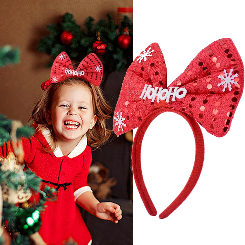 1pc Christmas Headbands Noel Santa Claus Reindeer Bow Headwear For Kid Adult Xmas Gift New Year Christmas Party Hair Accessories