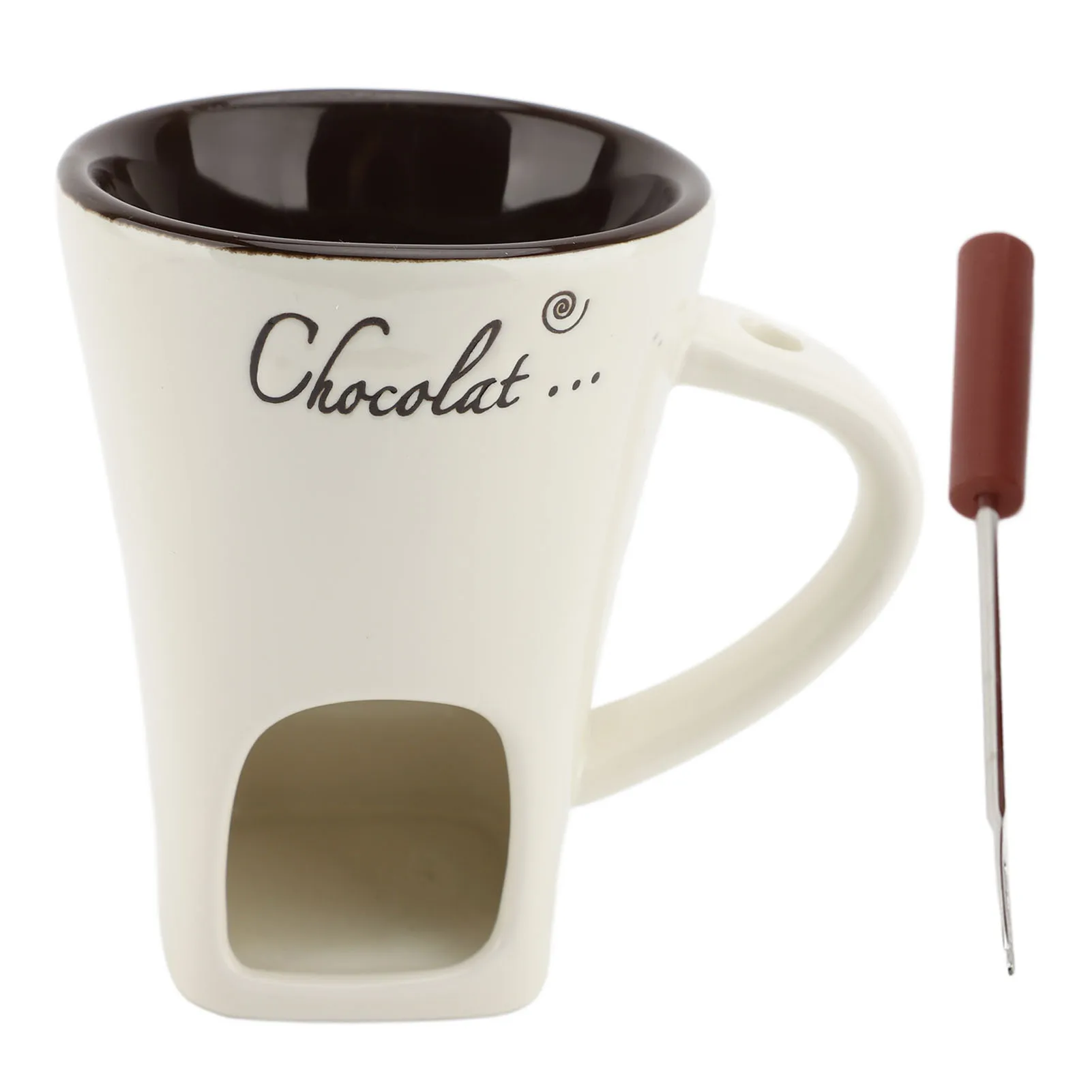 Ceramic Fondue Mug & Butter Warmer with Forks for Chocolate Melting
