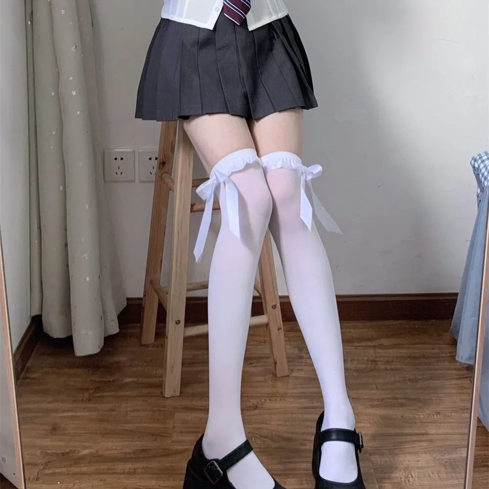 Women's Kawaii Lace Bow Knee-High Socks