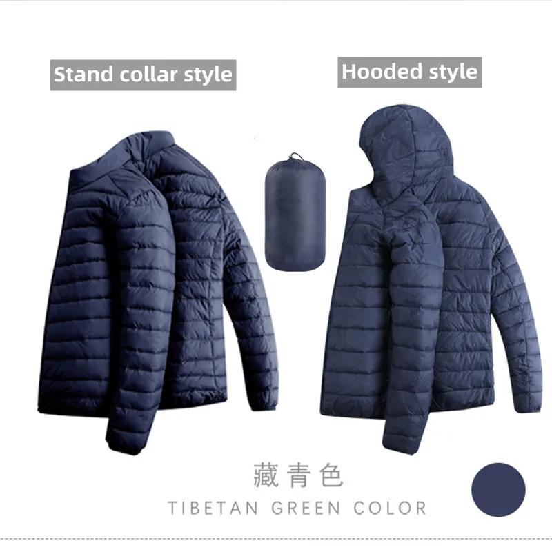 Men Cotton Down Jacket Hooded Parkas Zip Pocket Outerwear Winter