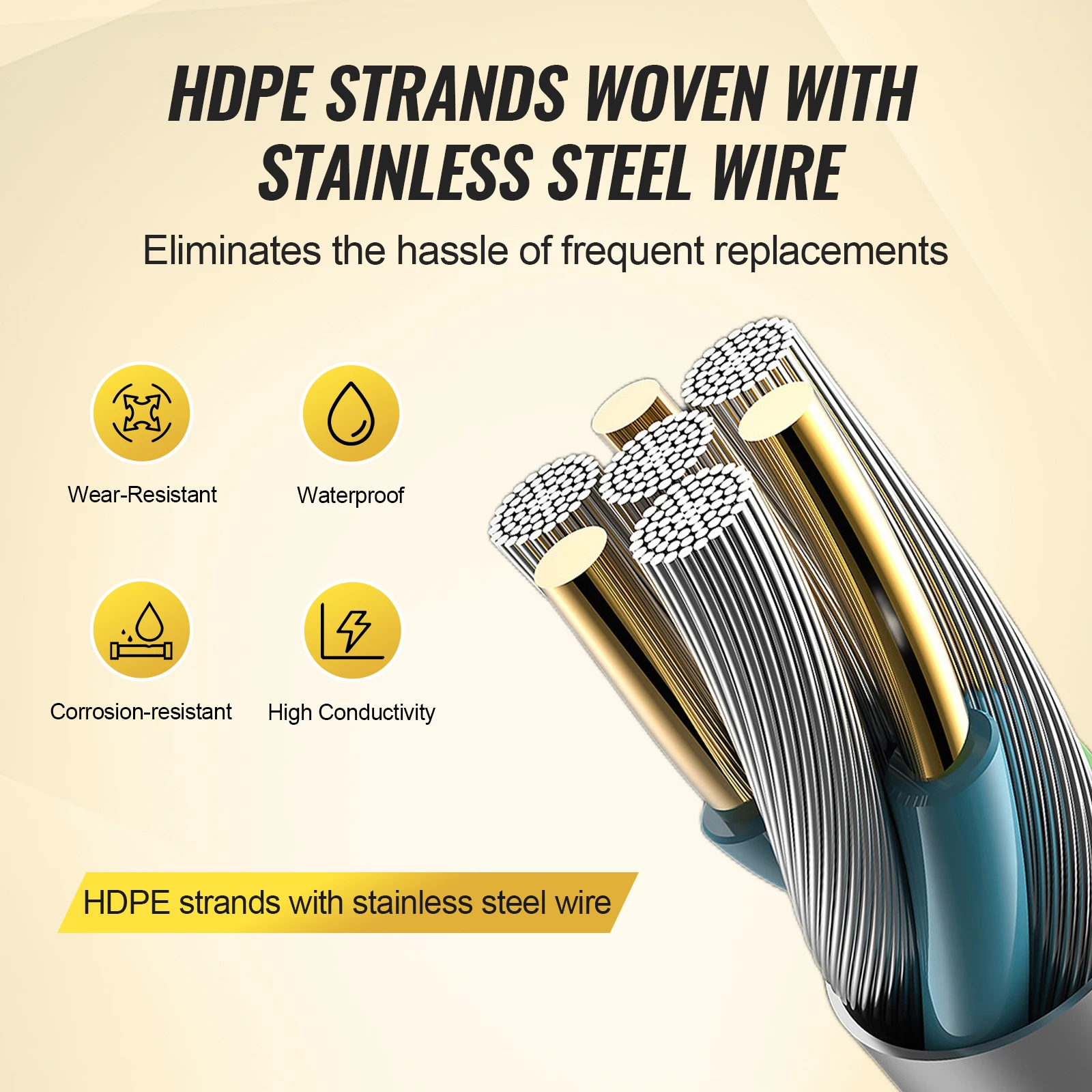 VEVOR Electric Fence Wire Portable Polywire 6 Stainless Steel Strands For Reliable Conductivity and UV Fence Rope Line For Horse electric fence rope