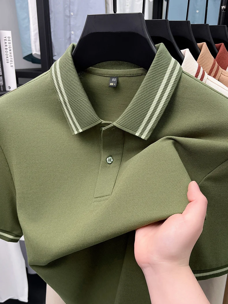 100% pure cotton men's short sleeve polo shirt high-quality fashion soft comfort striped decoration summer casual T-shirt top 13 Scebda861ccd44769a2d290fca10afa45k