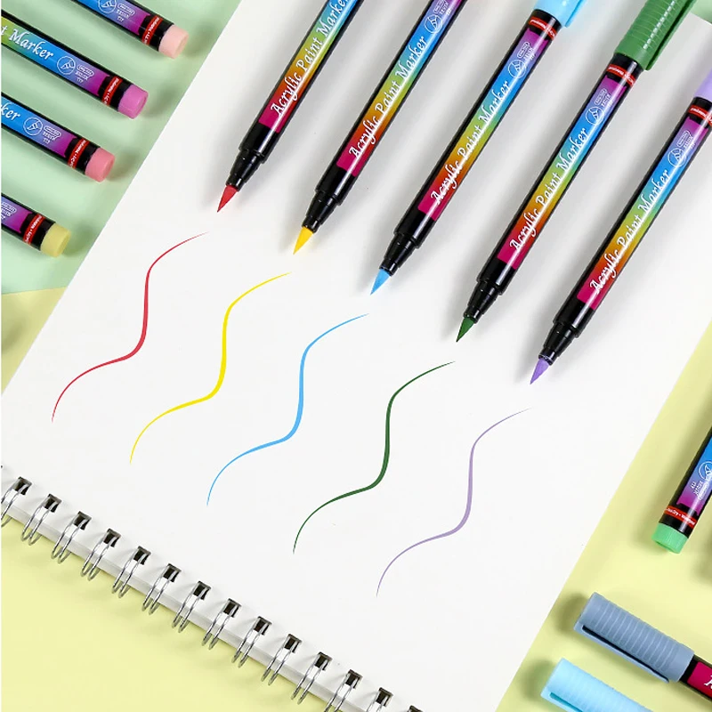 12 색 아크릴 페인트 마커 세트 바위 그림에 대 한 부드러운 펜촉 낙서 펜 돌 세라믹 유리 나무 캔버스 DIY 미술 용품 ??A-116