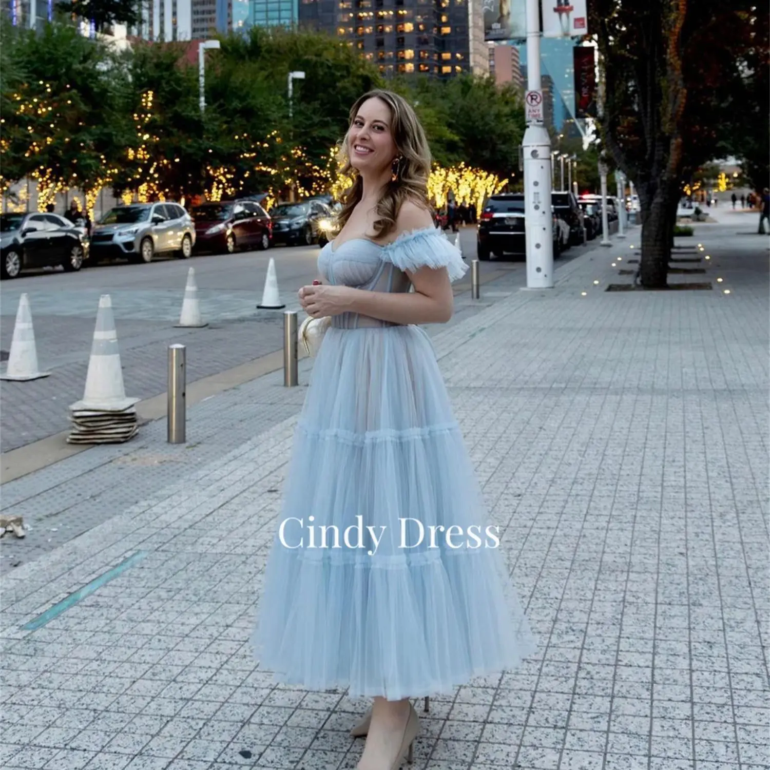 

Cindy Long Luxury Evening Dresses Sweetheart Ball Gowns Light Blue Women Layered Elegant Women's Wedding Party Mesh Dress 2024