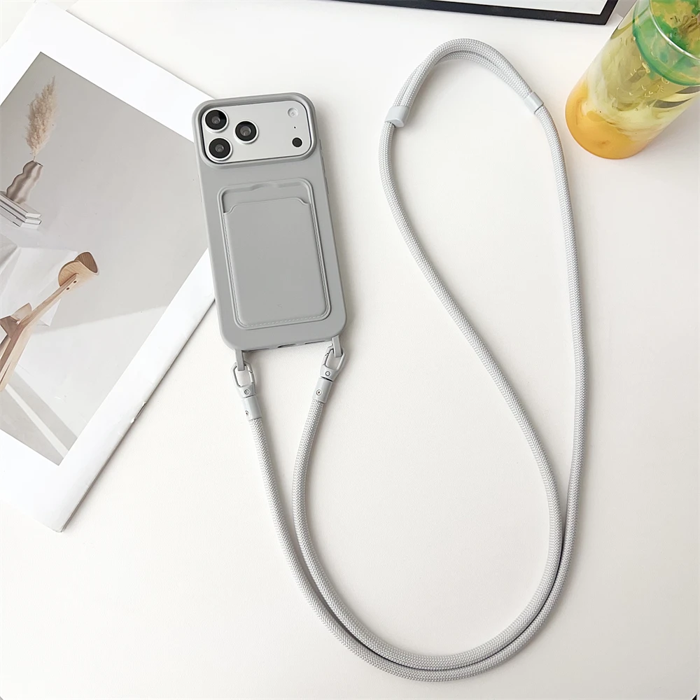 Enhanced Silicone Card Holder Phone Case with Crossbody Lanyard and Fall Prevention Cover