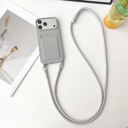 Enhanced Silicone Card Holder Phone Case with Crossbody Lanyard and Fall Prevention Cover - iPhone Air (Gray)