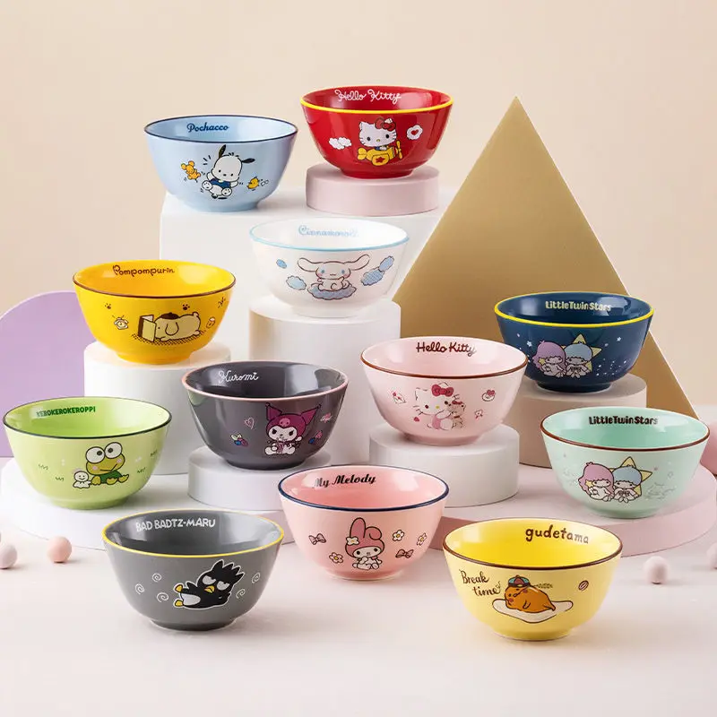 

Kawaii Sanrio Anime Hello Kitty Ceramic Bowl Kuromi Cinnamoroll Children 4.5-Inch Rice Bowl Household Tableware Baby Girl Gift