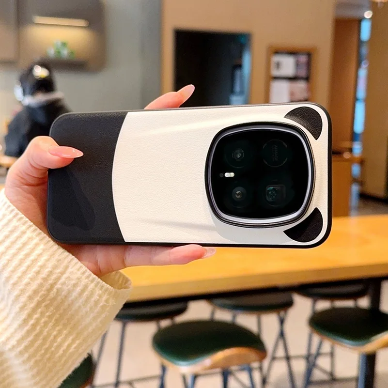 Cute Panda Leather Ring Case with Camera Protection