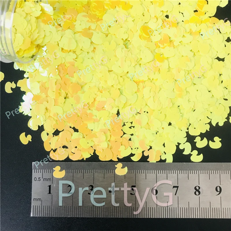 

PrettyG 100g Pack Fluorescent Yellow Duck Shaped Pearl Iridescent Glitter Sequins Craft Nail Makeup Decoration Accessories C50R