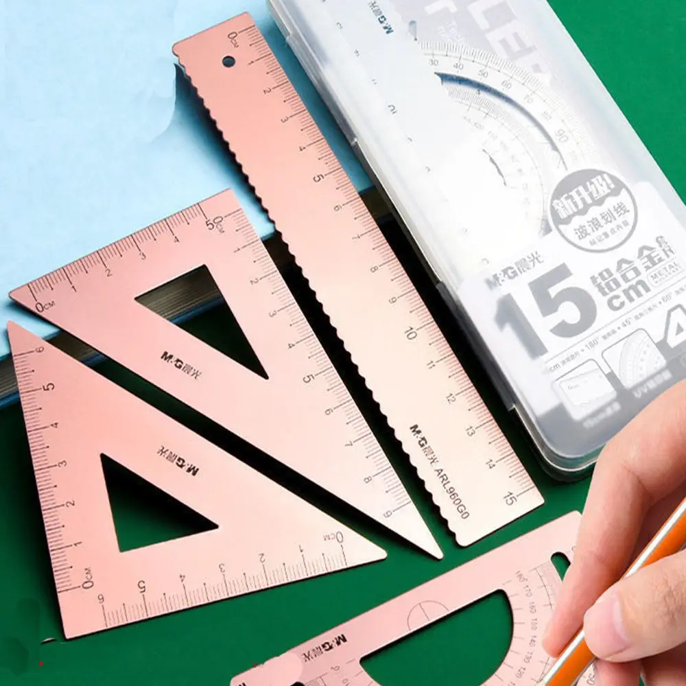 Compass Measurement Office Geometry Examination Stationery Metal Rulers Drafting  Supplies Aluminium Ruler Set