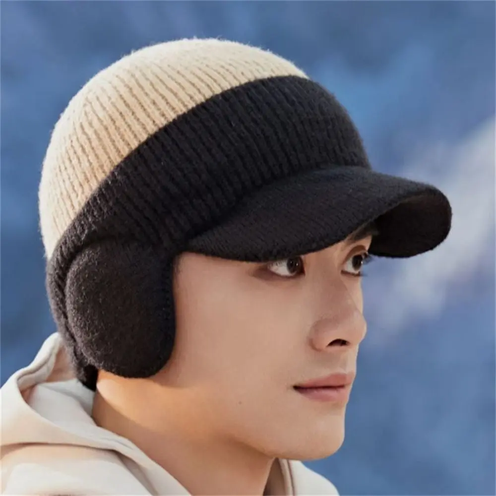 Stylish Thickened Baseball Cap Dual Tone Knit Dad Hat Keep Warm Ear Protection Outdoor Activities