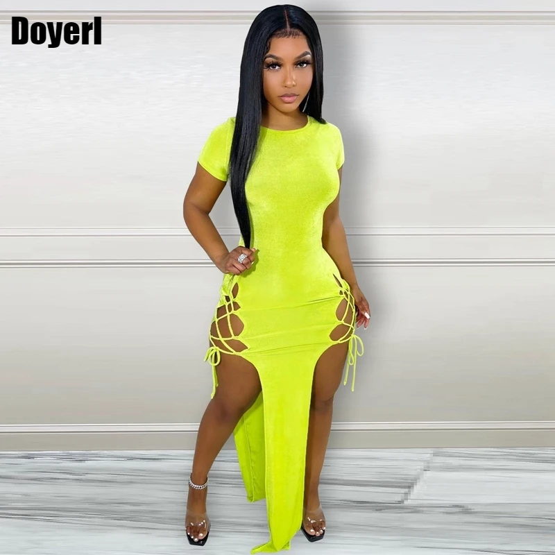 

Bodycon Maxi Dresses for Women Summer 2022 Short Sleeve Lace Up Side Slit Night Club Party Casual Dress Sundress Sexy Long Dress