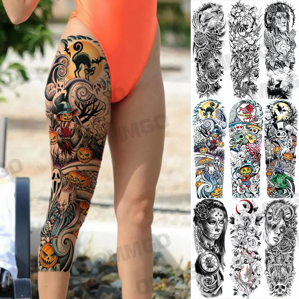 

Временные татуировки «сделай сам» на Хэллоуин, череп для женщин, взрослые, львы, Орл, розы, цветы, искусственные татуировки, бедра, сексуальные моющиеся тату-наклейки