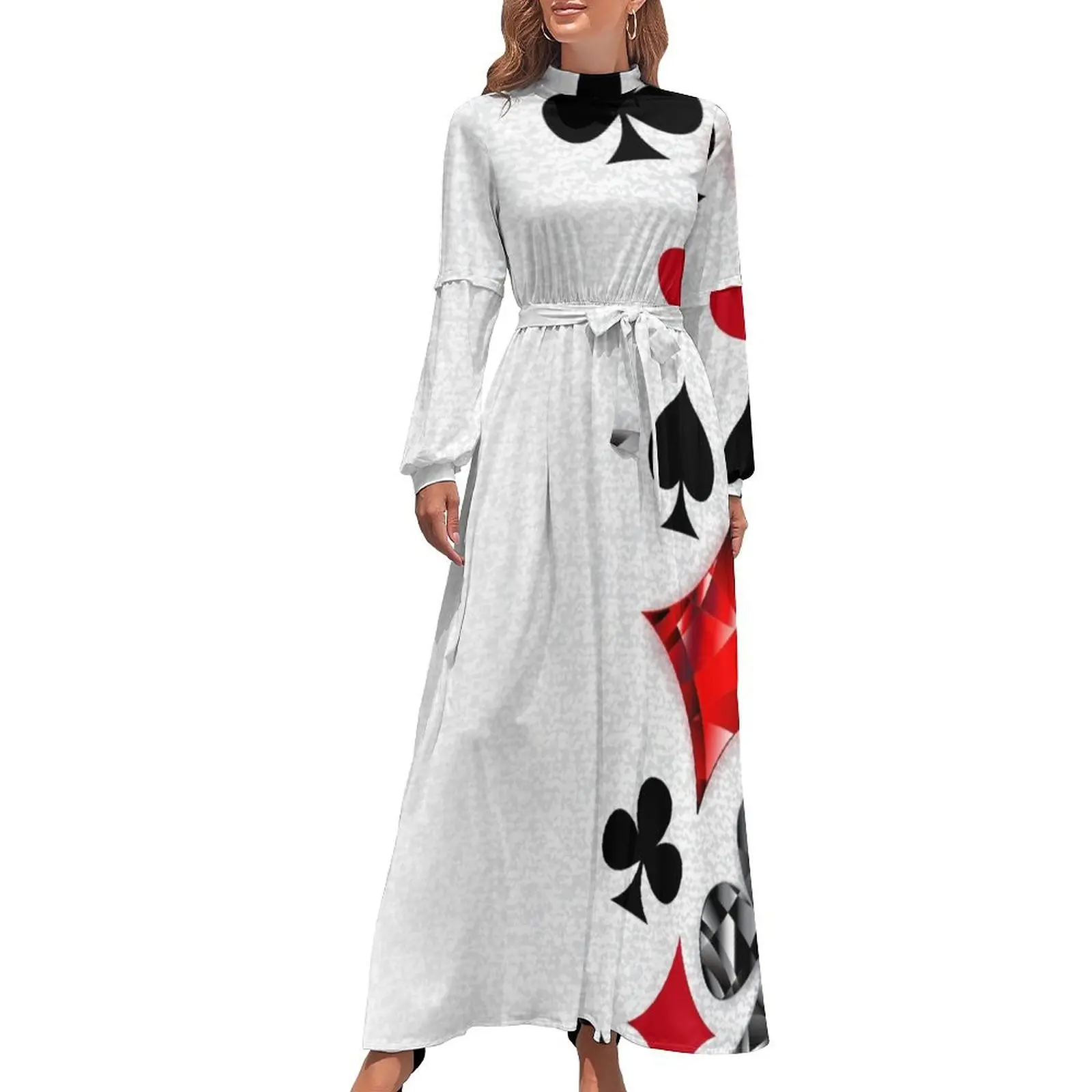 

Gray Background with Polygonal Playing Cards Symbols Long Dress birthday dress for women luxury 2024