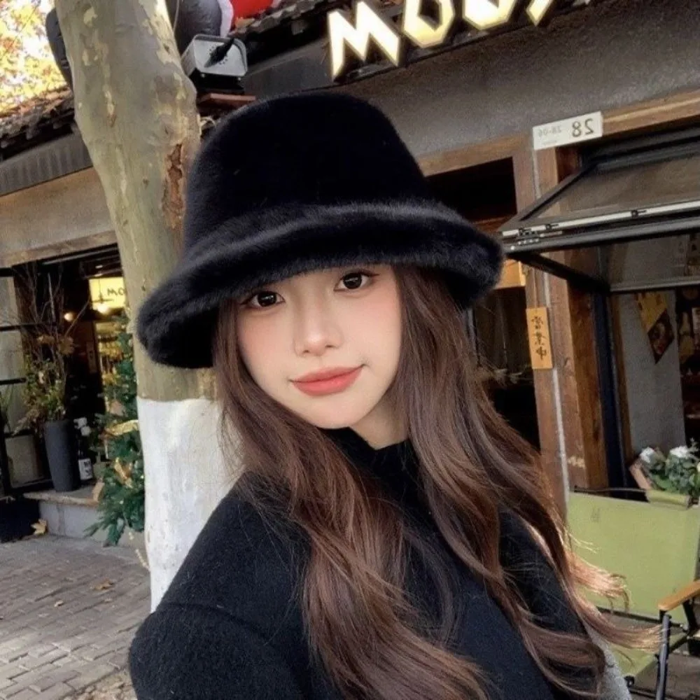 Casual Fluffy Fur Fisherman Hat Ear Protection Female Panama Cap Windproof Winter Warm Solid Bucket Hat Nice Gift