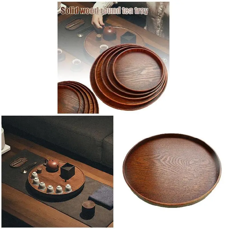 Solid Wood Round Dinner Plates Snack Fruit Dry Fruit Plate Handmade Sushi Tea Serving Tray Dessert Dinner Plate Tableware
