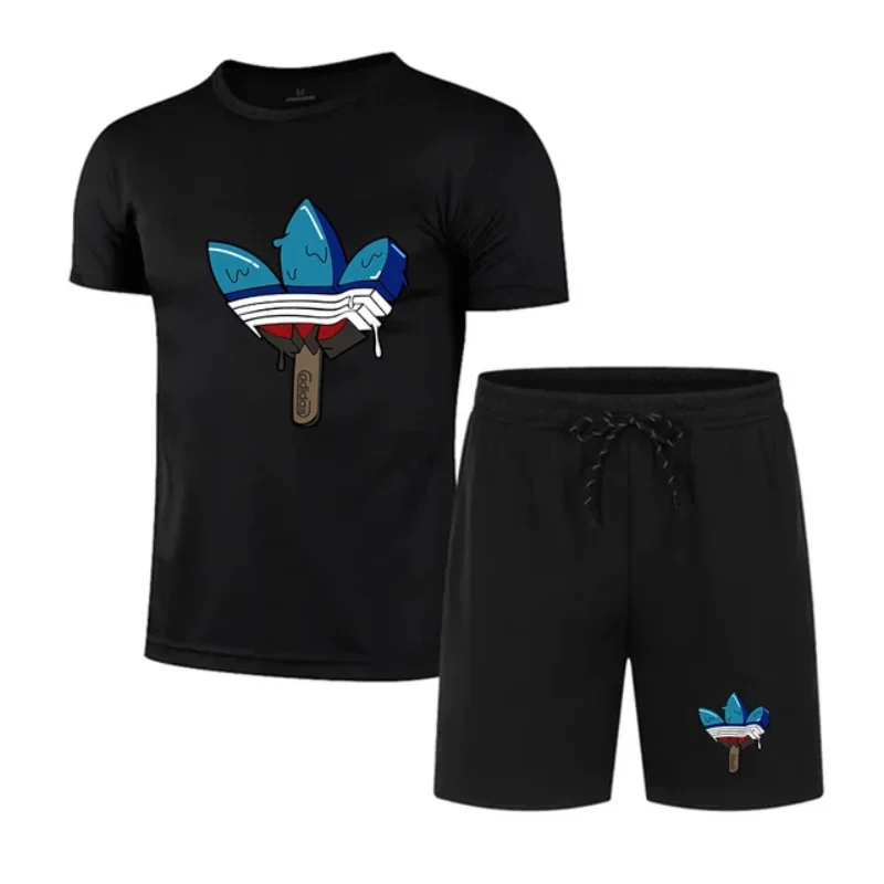 Summer Sportswear Suit Men\'S Fashion Two-Piece Sports Fitness Running Casual Quick Drying Short Sleeved Shorts Set For Men