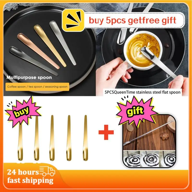 

6PCS Coffee Spoon Stainless Steel Ice Cream Spoon Dessert Flat Spoon Tableware Coffeeware Coffee Accessories Kitchen Accessories