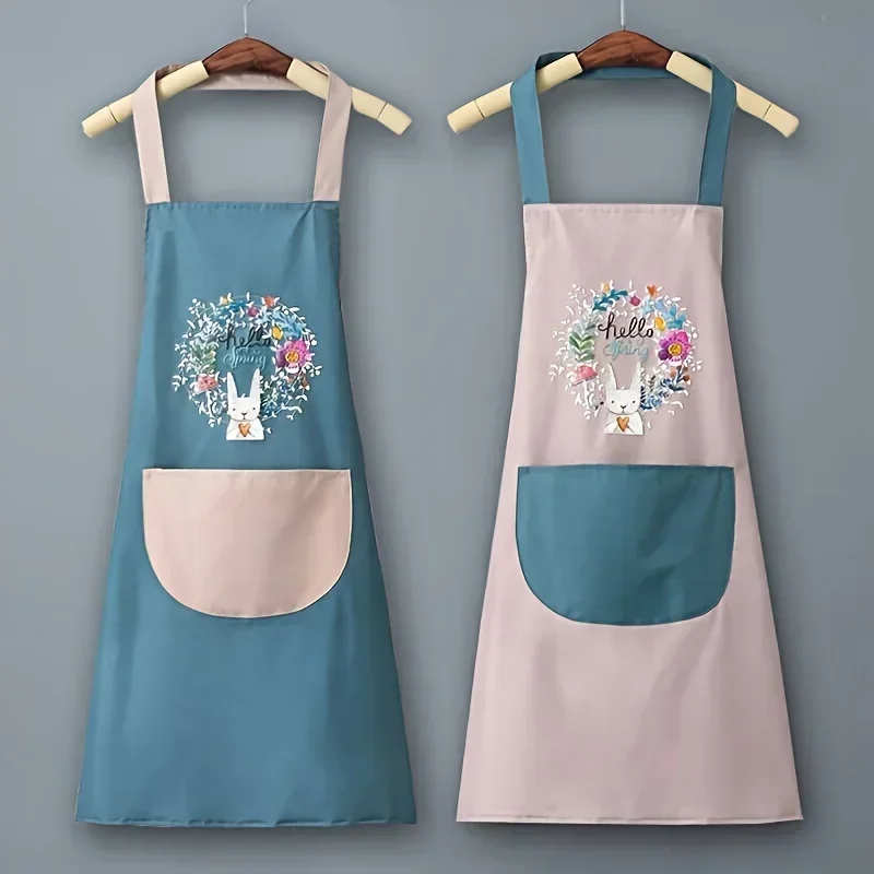 Kitchen Apron 1 fashionable pattern waterproof apron with pocket adjustable neck circumference kitchen waterproof and stain resistant