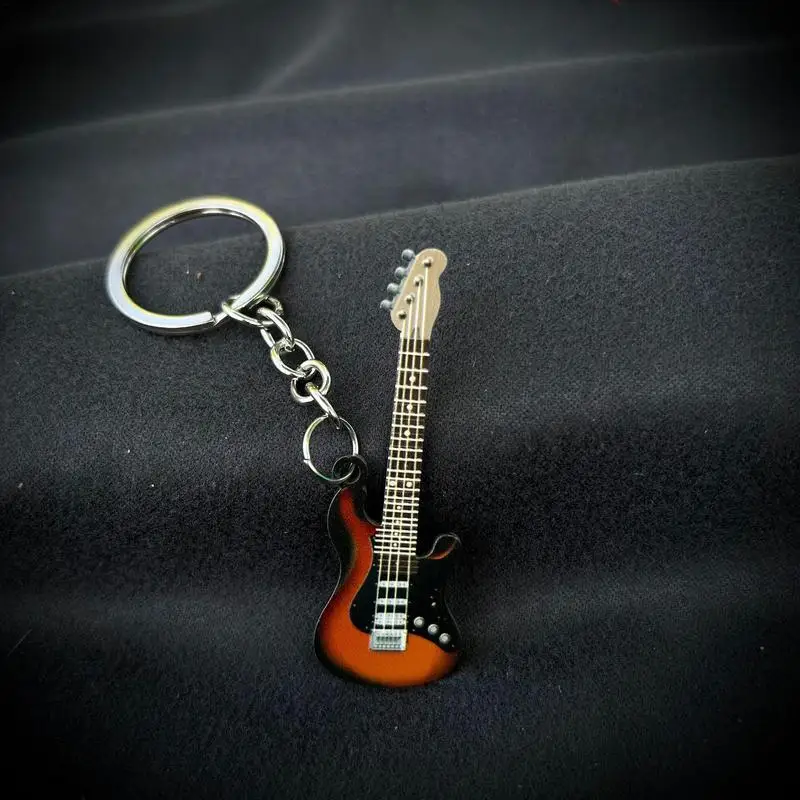 Bass Guitar Keychain Instrument Keychain Music Key Chains Stainless Steel Guitar Ornament Mini For Player guitar keychain