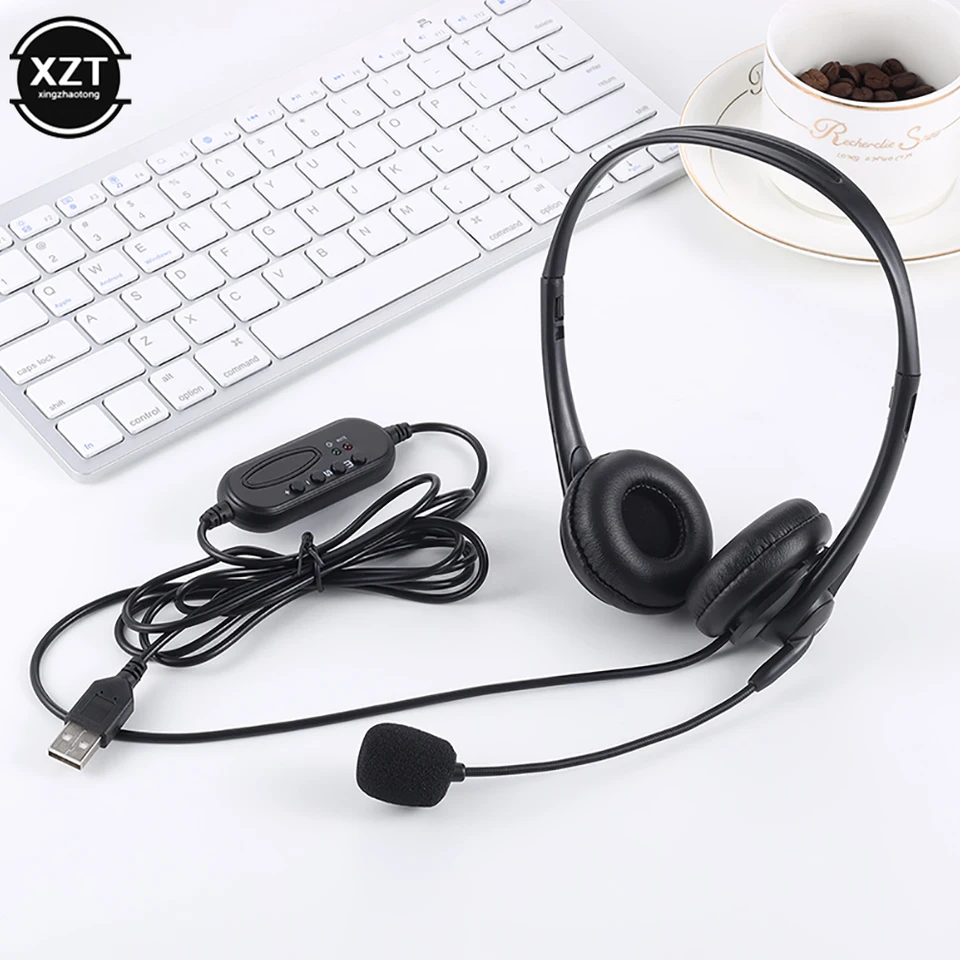 3.5mm Computer Laptop Headphone With Noise Cancelling Microphone For Chatting, Network Teaching, Video Conferencing, USB Wired_voghion.com