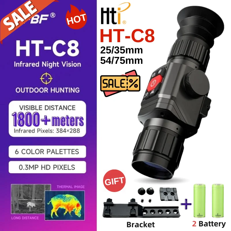 Hti Htc8 Thermal Imager For Hunting 384*288 Pixels Adjustable Focus Thermal Camera Monocular