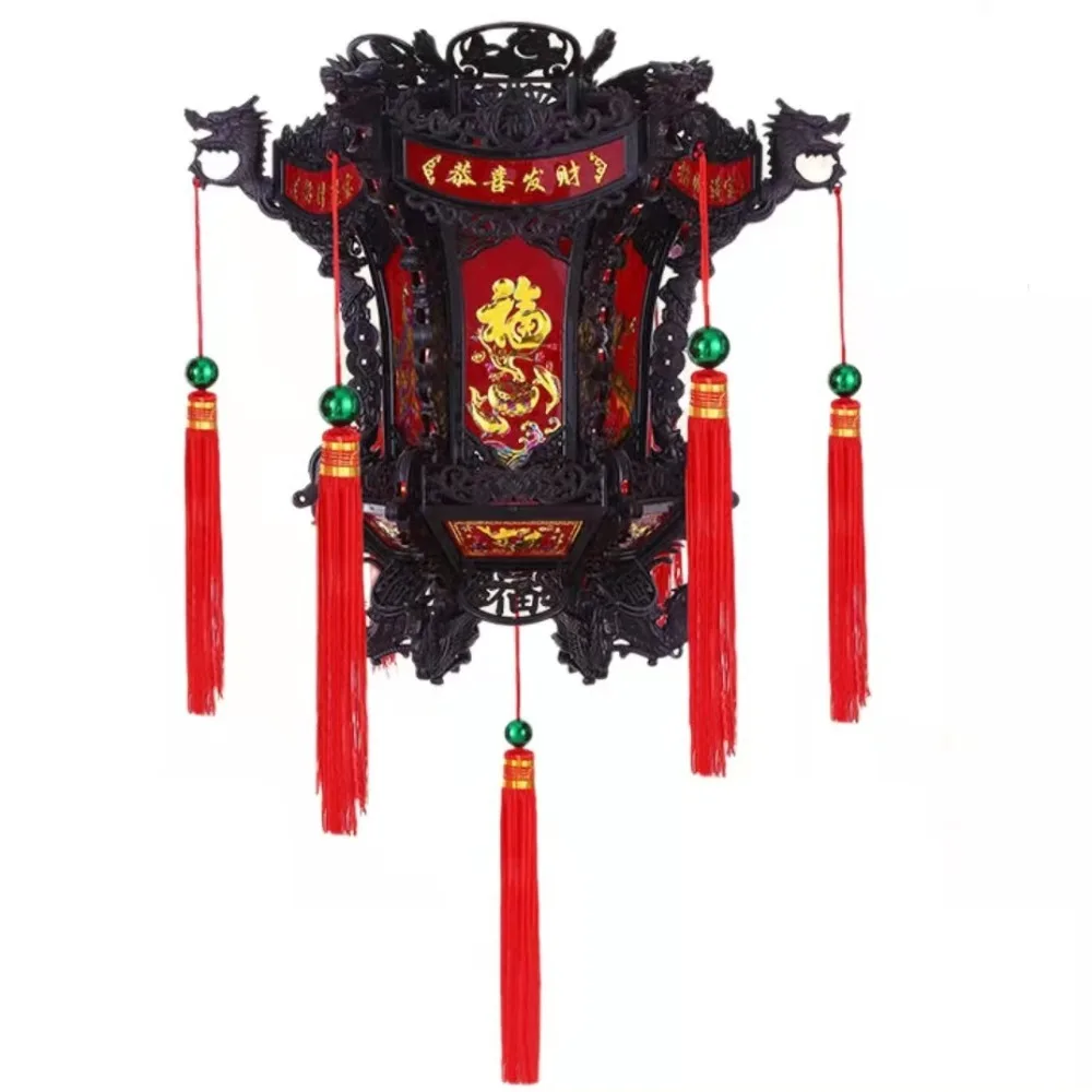 

New Antique Hexagonal Rotating Lantern Walking Horse Palace Lantern Chinese style Imitation Wood Carving Red Palace Flowing Wate